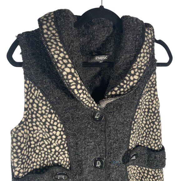 Papa textured high pile fuzzy tunic vest Wool Blend big Buttons artsy size L - Picture 2 of 11